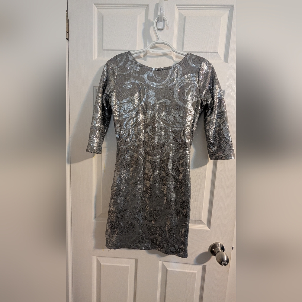 Silver Sequin Mini Dress
